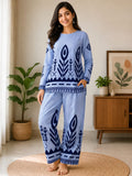 Women Sky Blue Cotton Coord Set | Casual Straight Kurti with Pant | Daily Wear Co-ord Set